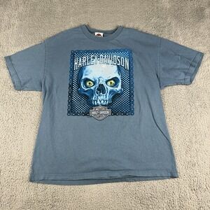 Harley Davidson Shirt Mens XL Blue Skull Graphic Cozumel Mexico Biker 2016